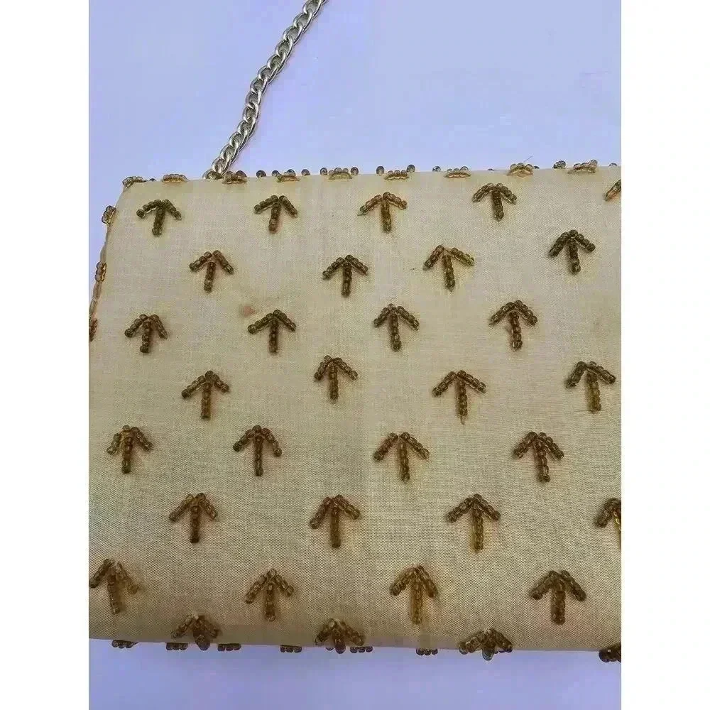 Vtg  Charisma Hong Kong Beaded Yellow and Gold Purse with Chain Strap